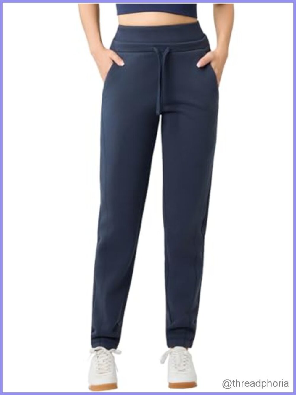 Fleece Lined Women's Sweatpants High Waist Thermal Winter Pants with Pockets